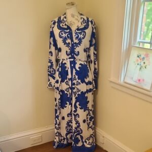 Blue and White Long Sleeve Maxi Dress